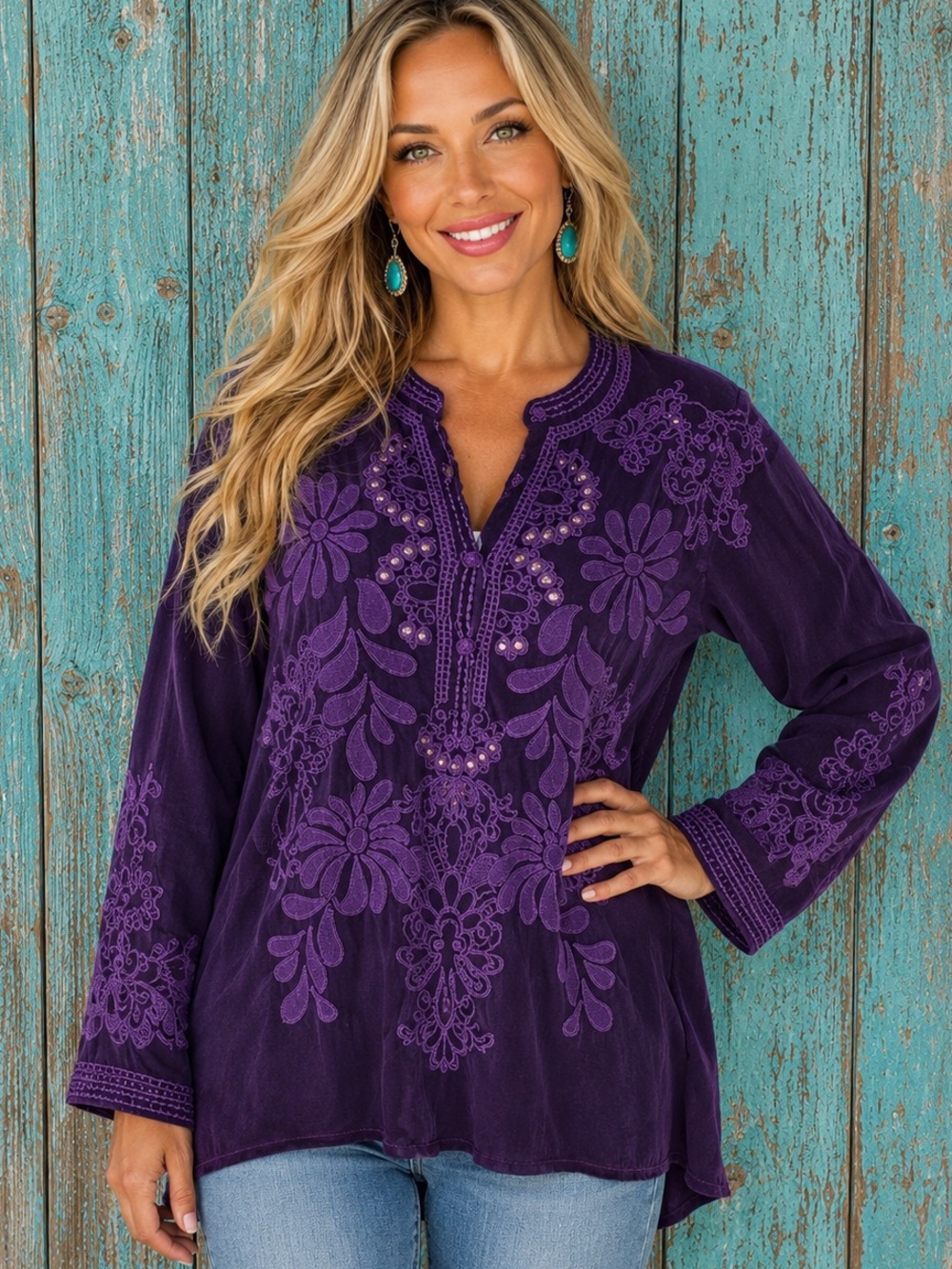 Johnny Was Elida heavily embroidered crocheted blouse NWT RARE